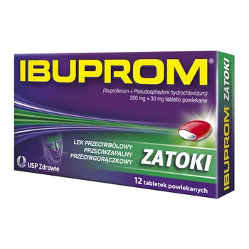Ibuprom Zatoki, 200 mg + 30 mg, tabletki powlekane,12 szt.