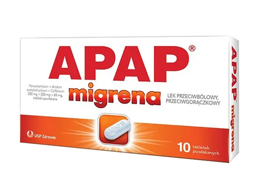 Apap migrena, 250 mg + 250 mg + 65 mg, tabletki powlekane, 10 szt.